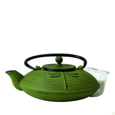 Dragonfly 28 oz Cast Iron Teapot - Green