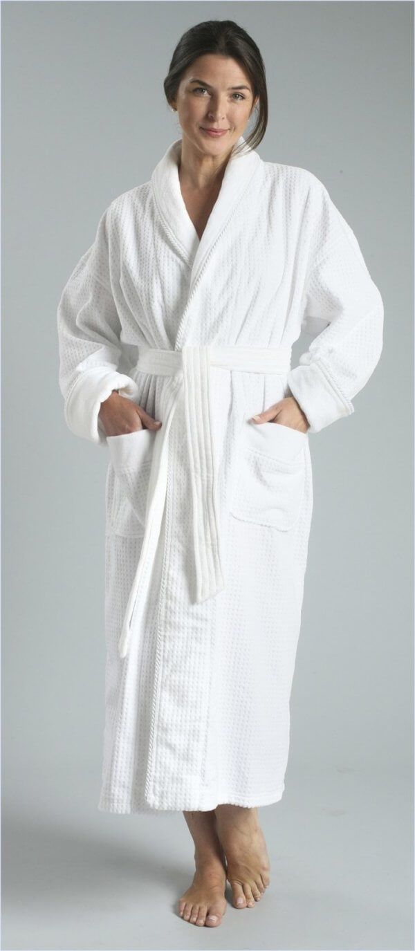 High-Low Square Terry Velour Shawl Collar Robe with Piping accents - Image 2