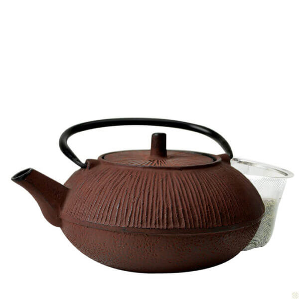 Ribbed 28 oz Cast Iron Teapot - Brown