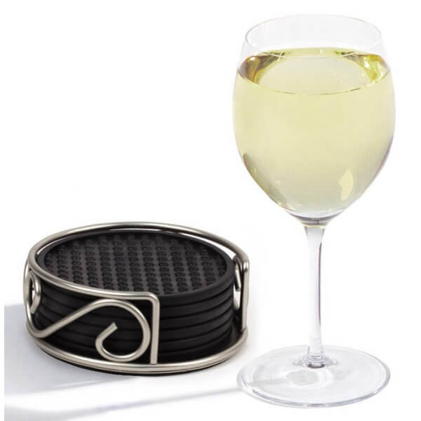 Scroll Coaster Container with 6 Black Coasters