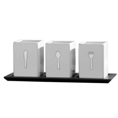 Towle® Living 3 Piece Ceramic Caddy on Wood Tray