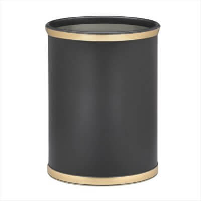 Sophisticates Black with Brushed Gold Oval Waste Basket