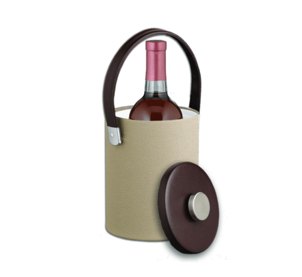 Cosmopolitan Latte 2qt Ice Bucket with Thick Flat Lid, Brushed Metal Flat Knob, Strap Handle