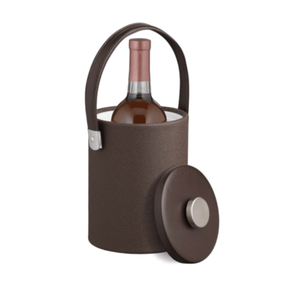 Cosmopolitan Latte 2qt TALL Ice Bucket with Thick Flat Lid, Brushed Metal Flat Knob, Strap Handle