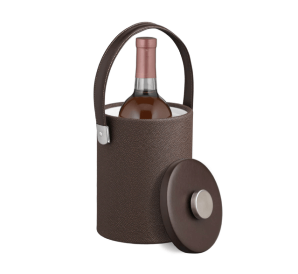 Cosmopolitan Latte 2qt TALL Ice Bucket with Thick Flat Lid, Brushed Metal Flat Knob, Strap Handle
