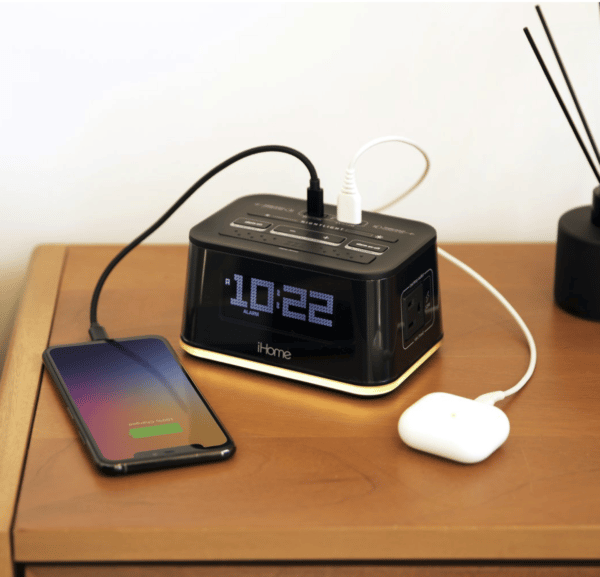 HiH50 Bedside Single Day Alarm Clock with Nightlight, Dual AC Outlets and Dual USB Charging