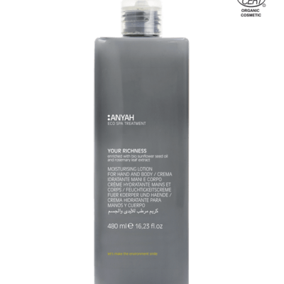 MOISTURISING LOTION FOR HAND AND BODY, 480 ml, ORGANIC CERTIFIED, ANYAH