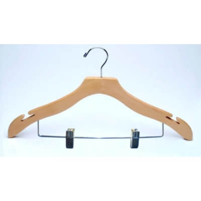 Ladies' Flat Slimline Hanger w/Large Notch - W/Clips, Natural/Chrome (100 per case)