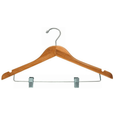 Flat Hanger with Clips, 1/2" Thick X 17" Wide, Natural/Chrome (100 per case)