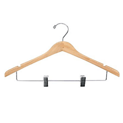 Contoured Deluxe Wooden Coat Hanger (Natural/Chrome)