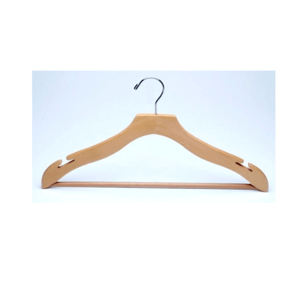 Men's Flat Slimline Hanger w/Large Notch - W/ Bar, Natural/Chrome (100 per case)