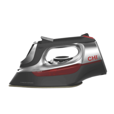 CHI® Electronic Iron with Retractable Cord in Black/Red