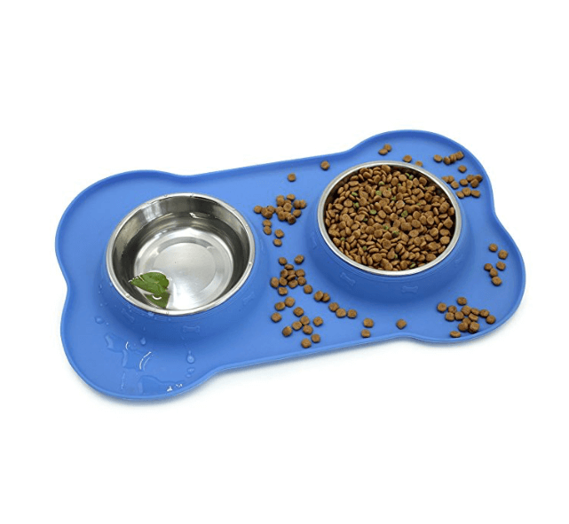 Dog Bowl Feeder with Non Spill Skid Resistant Silicone Mat