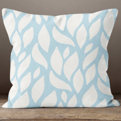 Blue with White Leaves Throw Pillow