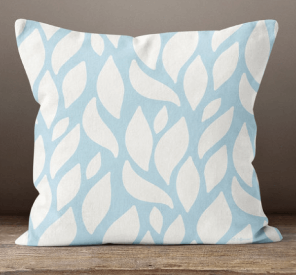 Blue with White Leaves Throw Pillow