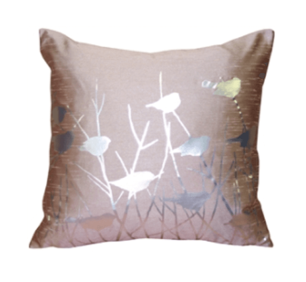 Metallic Birds Faded Rose Throw Pillow