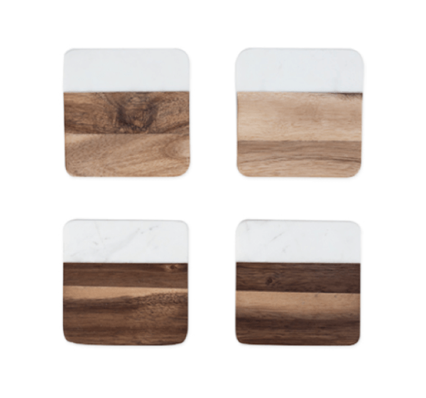 Marble & Acacia Coaster Set by Twine