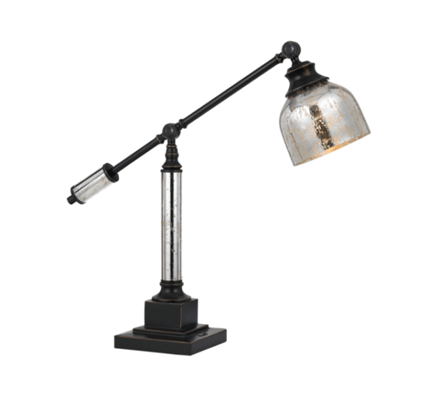 Metal Desk Lamp W/Glass Shade