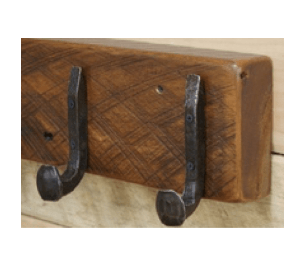 Reclaimed wood coat rack with railroad spike hooks - Image 2