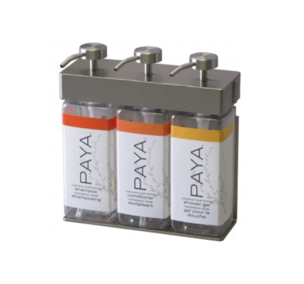 SOLera Dispenser Satin Silver 3-Chamber Rectangle Bottle - Paya
