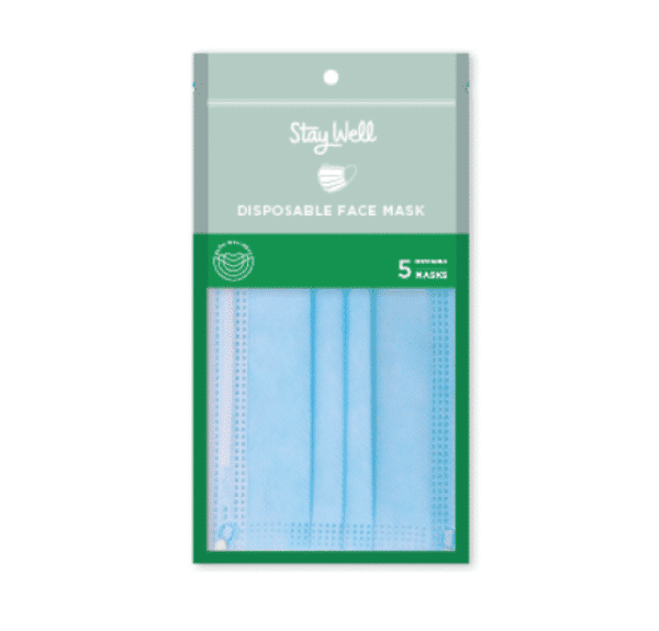Stay Well Disposable Face Mask 5 Pack PE Bag