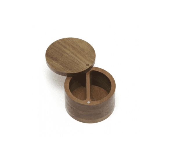 Acacia Divided Salt Box with Swivel Cover