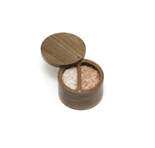Acacia Divided Salt Box with Swivel Cover - Image 2