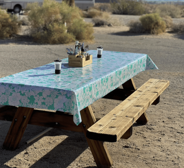 LITOCLOTH Retro Flower Power in Seafoam Green Outdoor Tablecloth