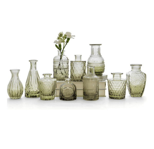 Green Bud Vases Set of 10