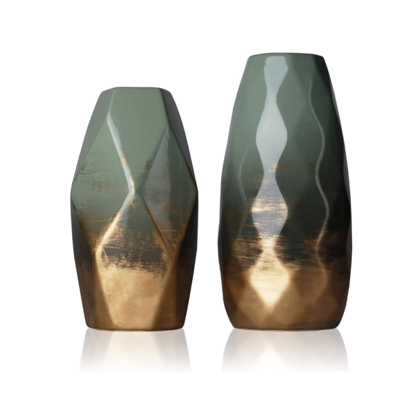 Green & Gold Vase Set of 2